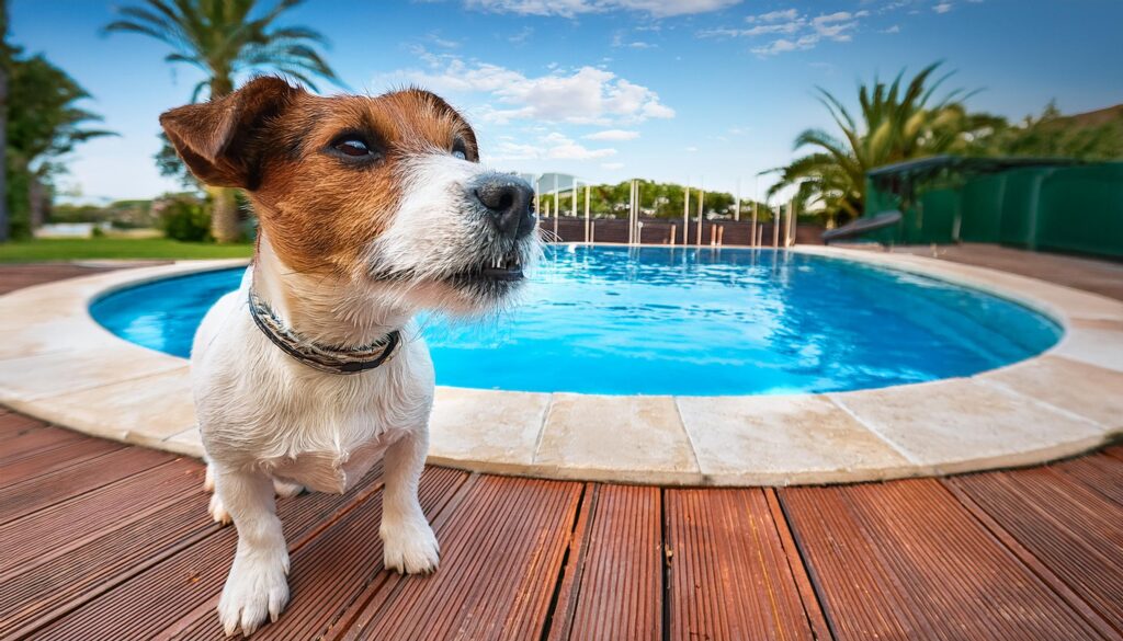  Jack Russell Terrier al lado de un piscina