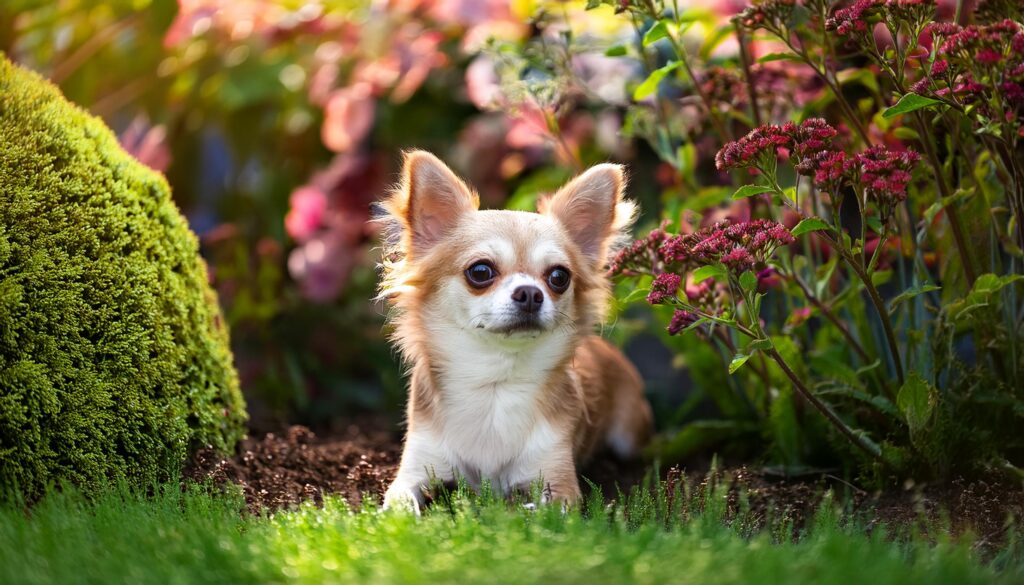 Raza de perro Chihuahua en un jardín