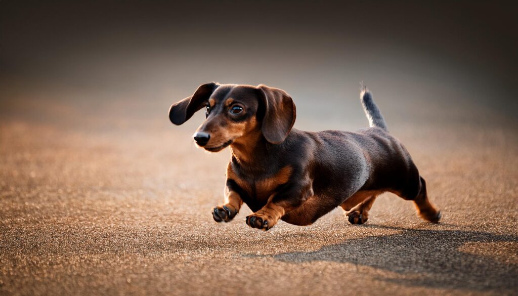 perro Dachshund o perro salchicha corriendo de lado